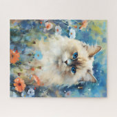 Birman Cat farbige Aquarellbilder Puzzle (Horizontal)