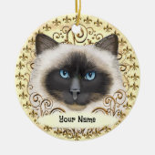 Birman Cat Fleur De Lis  Keramik Ornament (Vorne)
