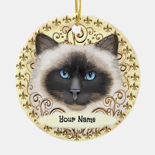 Birman Cat Fleur De Lis  Keramik Ornament (Vorne)