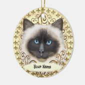 Birman Cat Fleur De Lis  Keramik Ornament (Links)