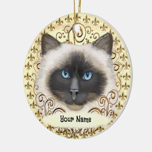 Birman Cat Fleur De Lis Keramik Ornament (Links)