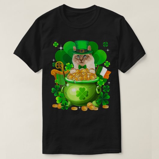 Birman Cat Gold Pot Kleeblatt St Patricks Day T-Shirt (Design vorne)