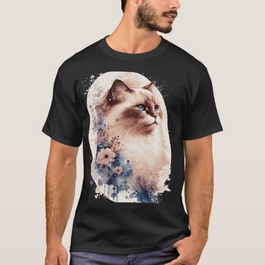 Birman Cat Japanese Cherry Blossom Floral Cat Bree T-Shirt (Vorderseite)
