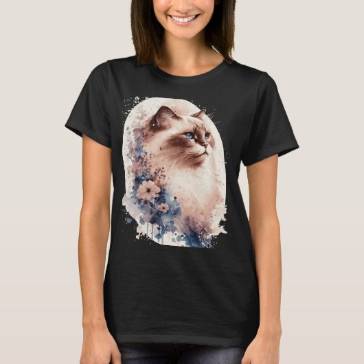 Birman Cat Japanese Cherry Blossom Floral Cat Bree T-Shirt (Vorderseite)