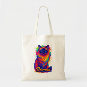 Birman Cat Pop Art - Vibrant Neon Rainbow Illustra Tragetasche