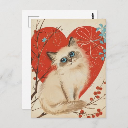 Birman Cat Vintag Valentinstag Postkarte (Vorne/Hinten)