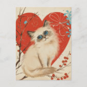 Birman Cat Vintag Valentinstag Postkarte (Vorderseite)