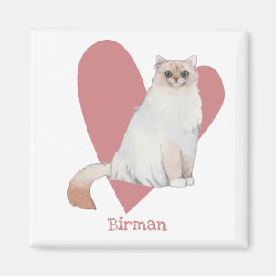 Birman Cat Watercolor Kitty Pink Herz Magnet