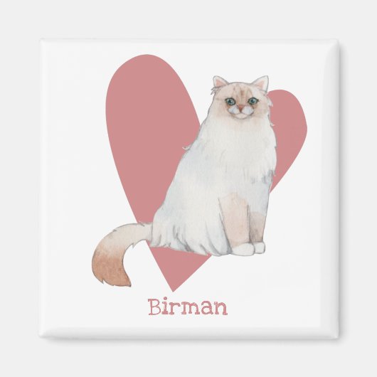 Birman Cat Watercolor Kitty Pink Herz Magnet (Vorne)
