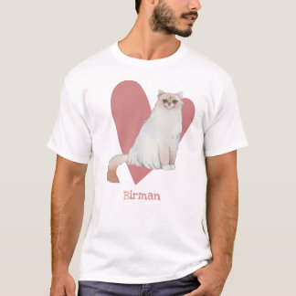 Birman Cat Watercolor Kitty Pink Herz T-Shirt
