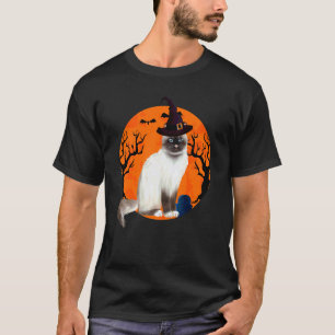 Birman Katze Halloween Hexenhut und Mond T-Shirt