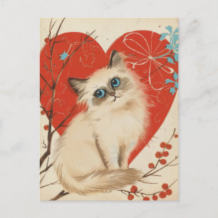 Birman-Katze vintage Valentinstag  Postkarte