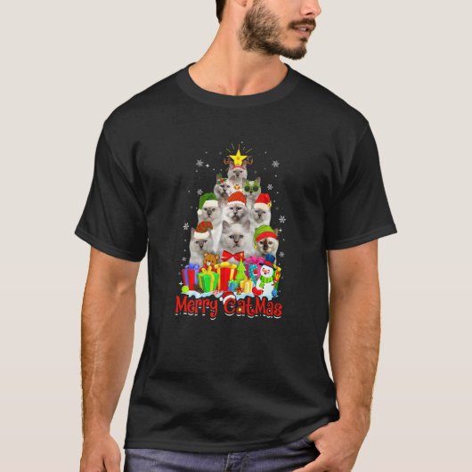 Birman Katzen Santa Hut Frohe Katmas Katze T-Shirt (Vorderseite)