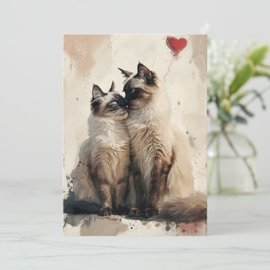 Birman Katzen Valentinstag Feiertagskarte (Stehend Vorderseite)