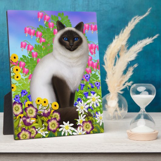Birman Ragdoll Cat in Blume Plaque Fotoplatte (Seite)