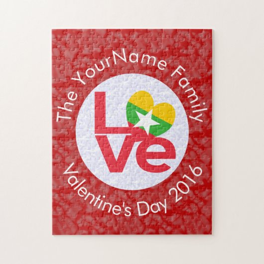 Birmanische Flagge - Rote Buchstaben LIEBE Weiß au Puzzle (Vertikal)