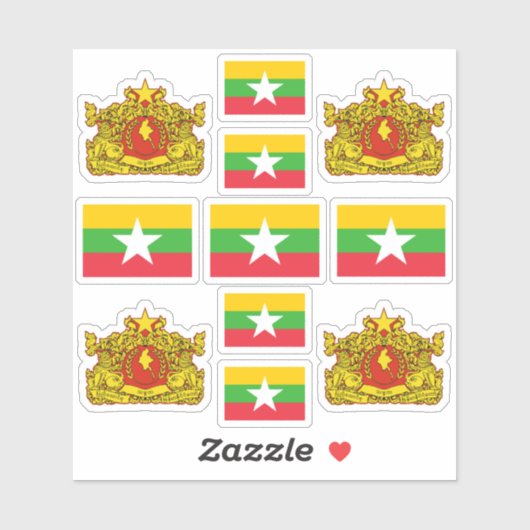 birmanische Staatssymbole/Wappen und Flagge Aufkleber (Blatt)