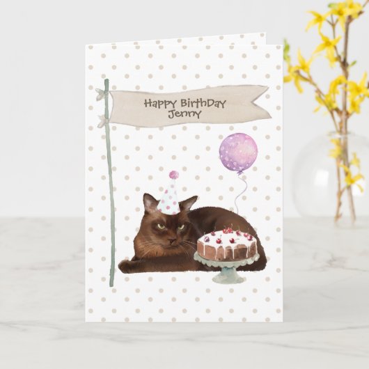 Birmese Cat Birthday Celebration Party Hat Karte (Gelbe Blume)