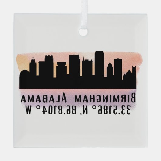 Birmingham AL City Skyline Glass Ornament (Rückseite)