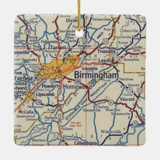 Birmingham AL Vintag Map Keramikornament (Rückseite)