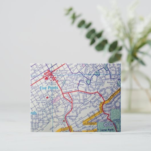 BIRMINGHAM, AL Vintag Map Postkarte (Stehend Vorderseite)