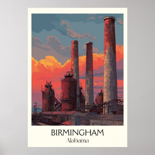 Birmingham Alabama Industrielle Skyline Poster (Vorne)
