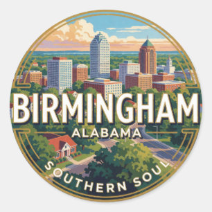 🏙️ Birmingham Alabama Südliche Stadtflucht 🌿 Runder Aufkleber