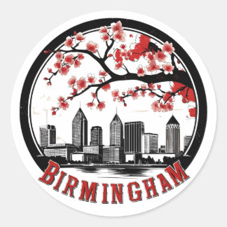Birmingham City Alabama Skyline T - Shirt Runder Aufkleber