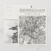 Birmingham City Map Postcard Charcoal Urban Sketch Postkarte (Vorne/Hinten)