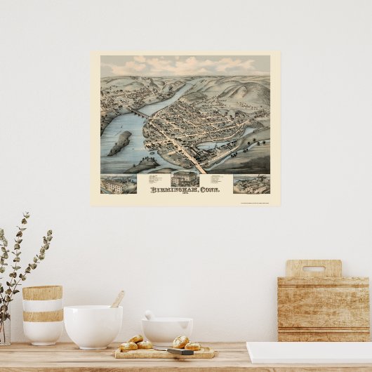 Birmingham, CT Panoramic Map - 1876 Poster (Küche)