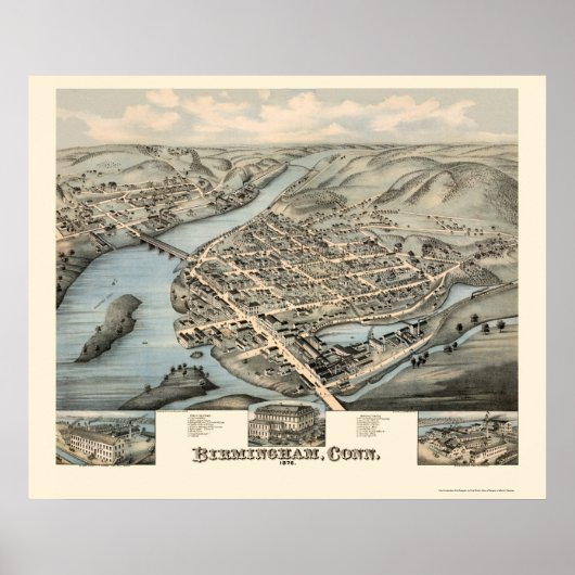 Birmingham, CT Panoramic Map - 1876 Poster (Vorne)