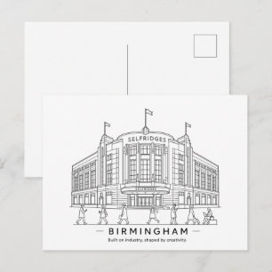 Birmingham Selfridges Gebäude Liniendrawing Postkarte