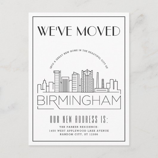 Birmingham Skyline Moderner Deko Adresswechsel Ankündigungspostkarte (Vorderseite)