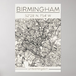 Birmingham Stadtplanposter – Modernes Minimal Urba Poster