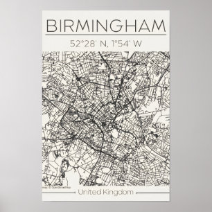 Birmingham Stadtplanposter – Modernes Minimal Urba Poster