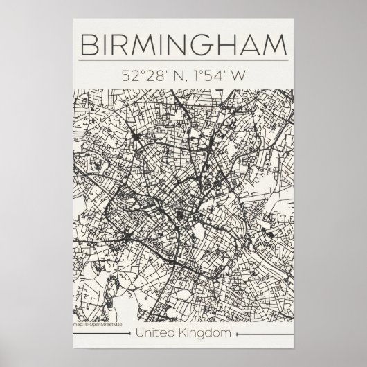 Birmingham Stadtplanposter – Modernes Minimal Urba Poster (Vorne)