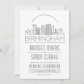 Birmingham Wedding | Stilisierte Skyline-Einladung Einladung (Vorderseite)