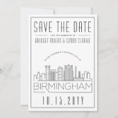 Birmingham Wedding Stylized Skyline Save the Date Einladung (Vorderseite)
