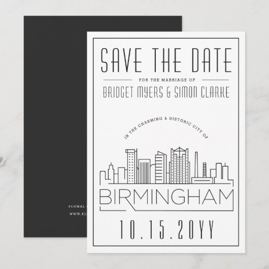 Birmingham Wedding Stylized Skyline Save the Date Einladung (Vorne/Hinten)