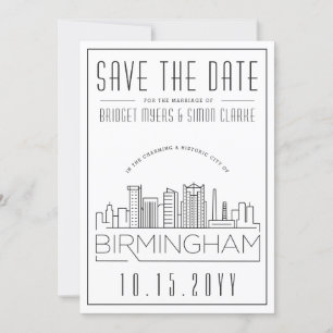 Birmingham Wedding Stylized Skyline Save the Date Einladung