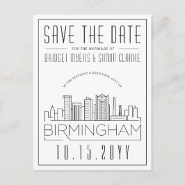Birmingham Wedding Stylized Skyline Save the Date Postkarte