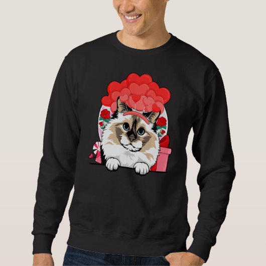 Birmingkatze Valentinstag Herz F Sweatshirt (Vorderseite)