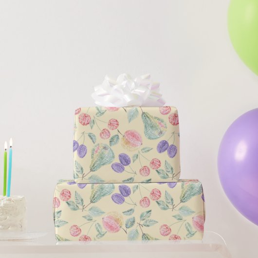 Birne, Apfel, Kirsche, Pflaume, Fruchtmischung, st Geschenkpapier (Partygeschenke)