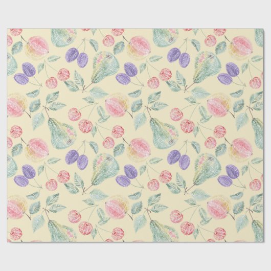 Birne, Apfel, Kirsche, Pflaume, Fruchtmischung, st Geschenkpapier (Flach)