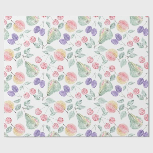 Birne, Apfel, Kirsche, Pflaume, Fruchtmischung, st Geschenkpapier (Flach)