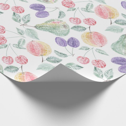 Birne, Apfel, Kirsche, Pflaume, Fruchtmischung, st Geschenkpapier (Ecke)