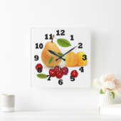 Birne Apricot und Kirschen Quadratische Wanduhr (Zuhause)