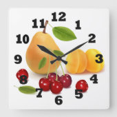 Birne Apricot und Kirschen Quadratische Wanduhr (Vorderseite)