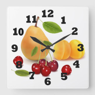 Birne Apricot und Kirschen Quadratische Wanduhr