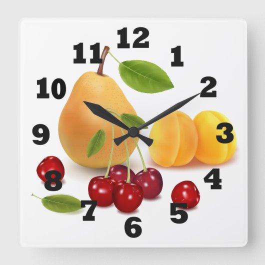 Birne Apricot und Kirschen Quadratische Wanduhr (Vorderseite)